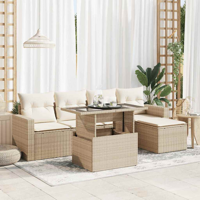 Set Divano da Giardino 6 pz con Cuscini Beige in Polyrattan 3326299