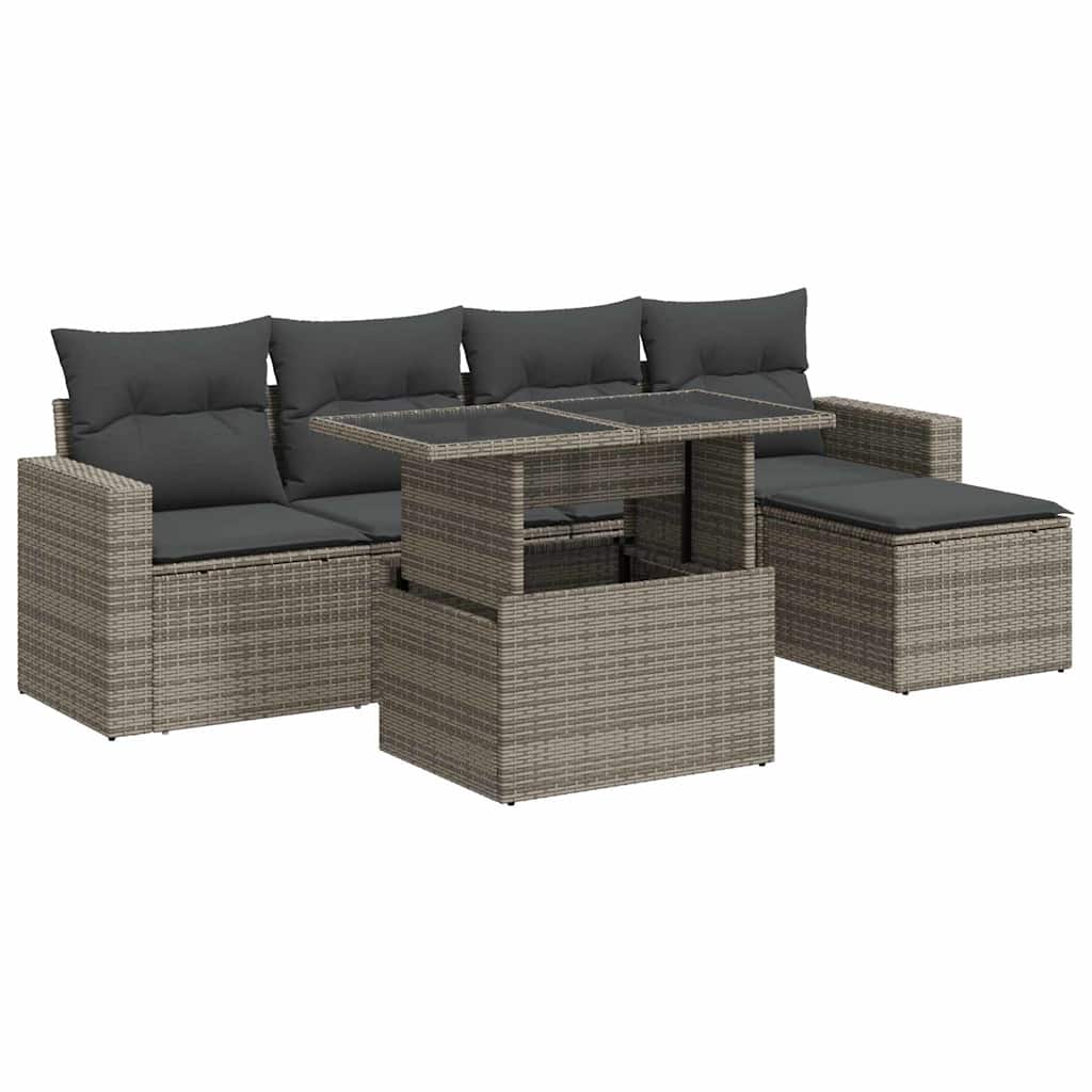 vidaXL Set Divano da Giardino 6 pz con Cuscini Grigio in Polyrattan