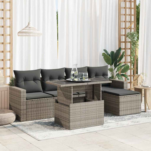 vidaXL Set Divano da Giardino 6 pz con Cuscini Grigio in Polyrattan
