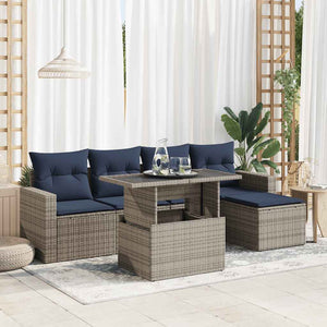 vidaXL Set Divano da Giardino 6pz con Cuscini Grigio Polyrattan Acacia