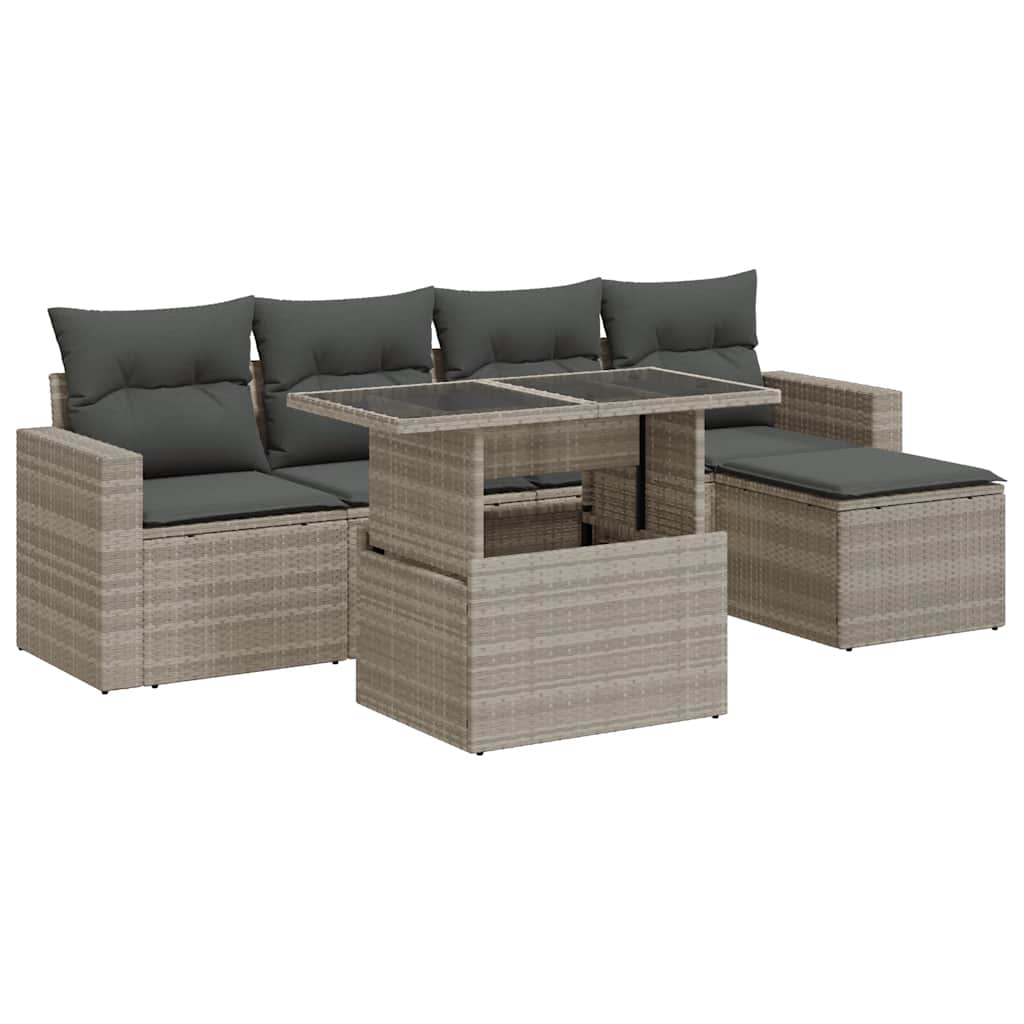 Set Divano da Giardino 6pz con Cuscini Grigio Chiaro Polyrattan 3326303