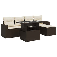 Set Divano da Giardino 6 pz con Cuscini Marrone in Polyrattan