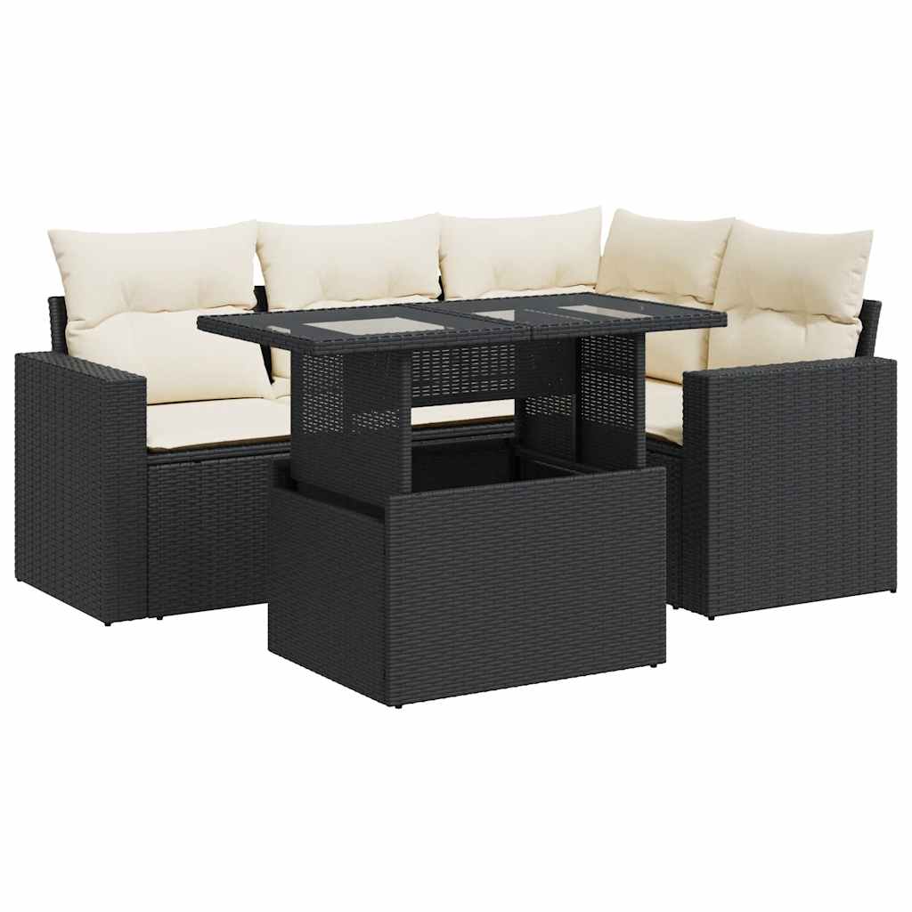 Set Divani da Giardino 5 pz con Cuscini in Polyrattan Nero