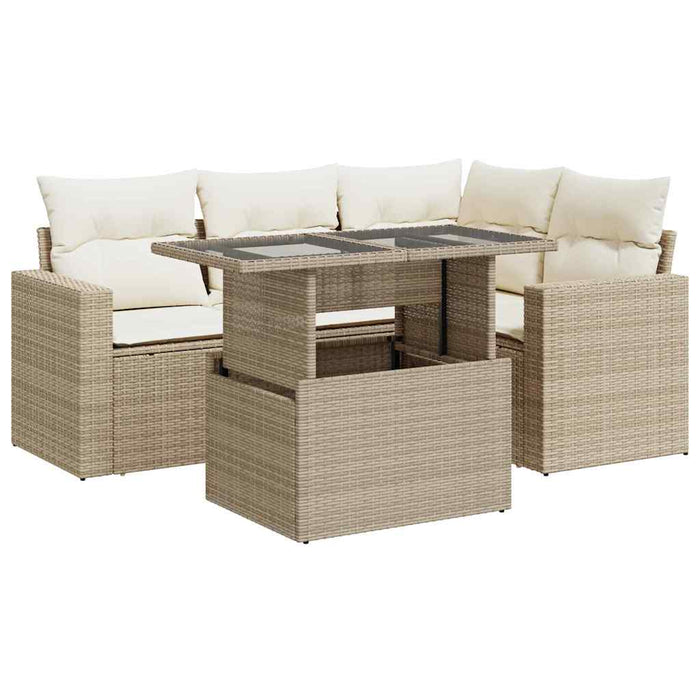 Set Divano da Giardino 5 pz con Cuscini Beige in Polyrattan 3326309