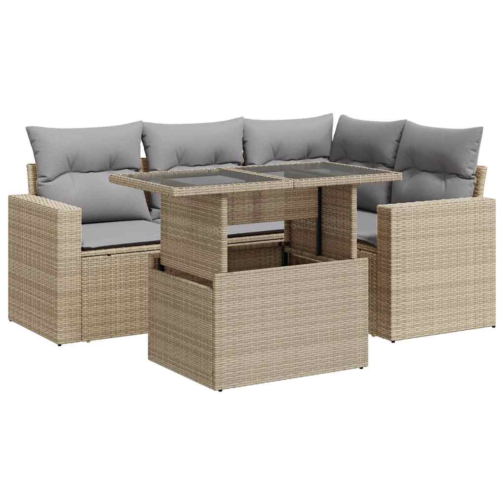Set Divano da Giardino 5 pz con Cuscini Beige in Polyrattan 3326310