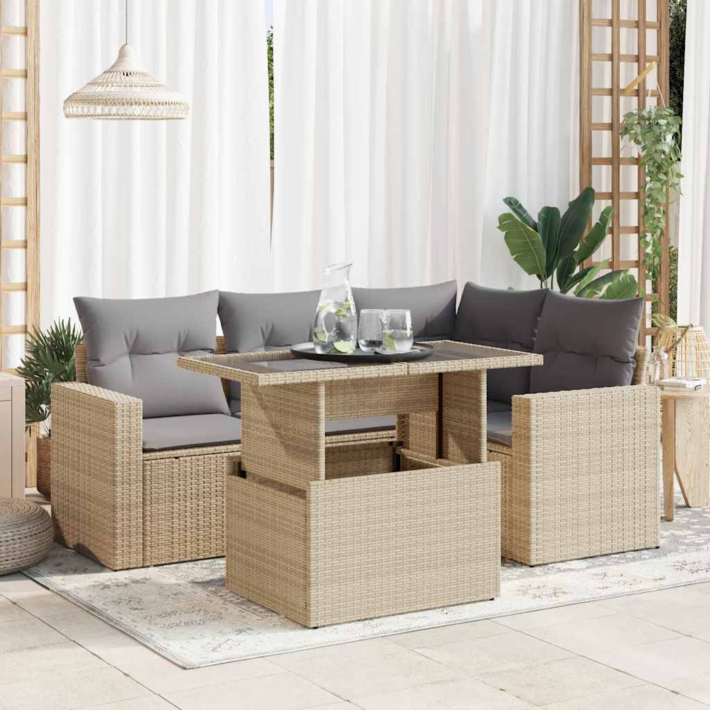 Set Divano da Giardino 5 pz con Cuscini Beige in Polyrattan 3326310