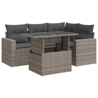 Set Divano da Giardino 5 pz con Cuscini Grigio in Polyrattan