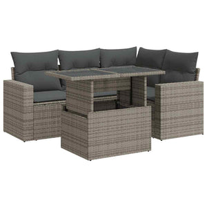 Set Divano da Giardino 5 pz con Cuscini Grigio in Polyrattan