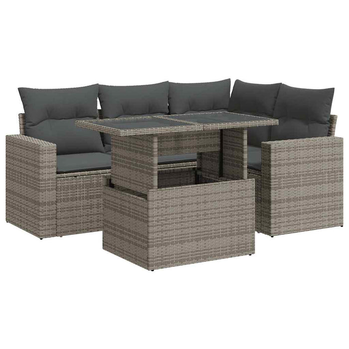 Set Divano da Giardino 5 pz con Cuscini Grigio in Polyrattan