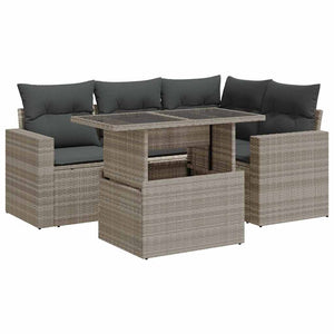 Set Divano da Giardino 5pz con Cuscini Grigio Chiaro Polyrattan