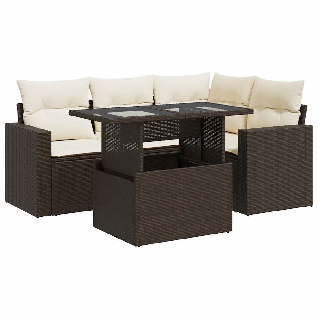 vidaXL Set Divano da Giardino 5 pz con Cuscini Marrone in Polyrattan
