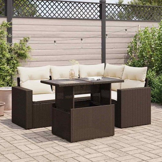 vidaXL Set Divano da Giardino 5 pz con Cuscini Marrone in Polyrattan