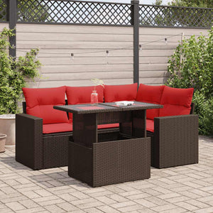 vidaXL Set Divano da Giardino 5 pz Cuscini Marrone Polyrattan e Acacia