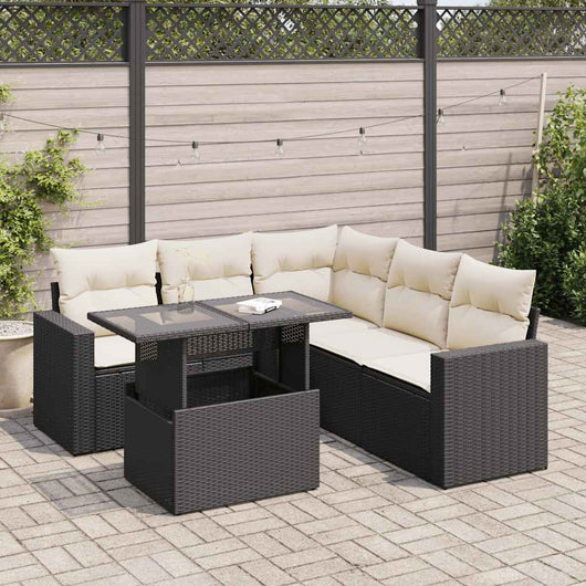 vidaXL Set Divano da Giardino 6 pz con Cuscini Nero in Polyrattan
