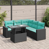 Set Divano da Giardino 6 pz con Cuscini Nero Polyrattan Acacia 3326318