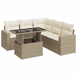 Set Divano da Giardino 6 pz con Cuscini Beige in Polyrattan 3326319