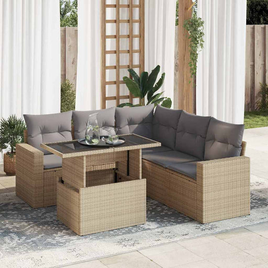 vidaXL Set Divano da Giardino 6 pz con Cuscini Beige in Polyrattan