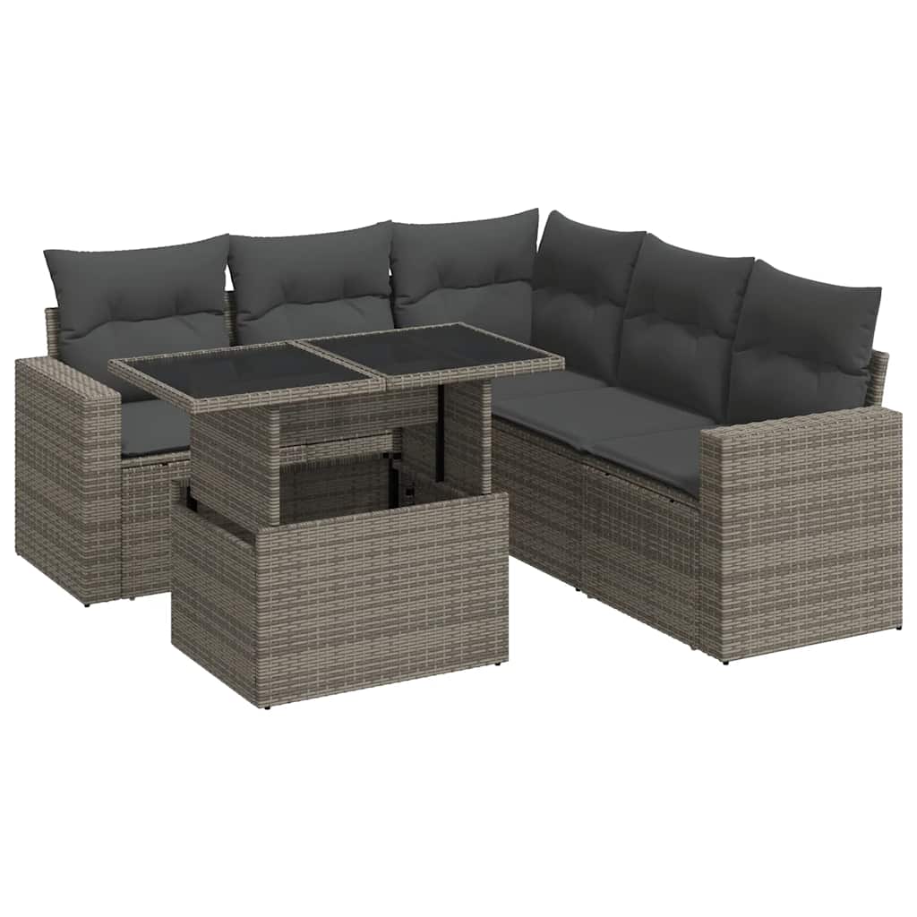 vidaXL Set Divano da Giardino 6 pz con Cuscini Grigio in Polyrattan