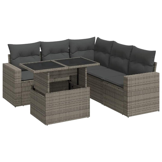 vidaXL Set Divano da Giardino 6 pz con Cuscini Grigio in Polyrattan