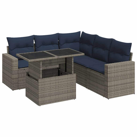 vidaXL Set Divano da Giardino 6pz con Cuscini Grigio Polyrattan Acacia