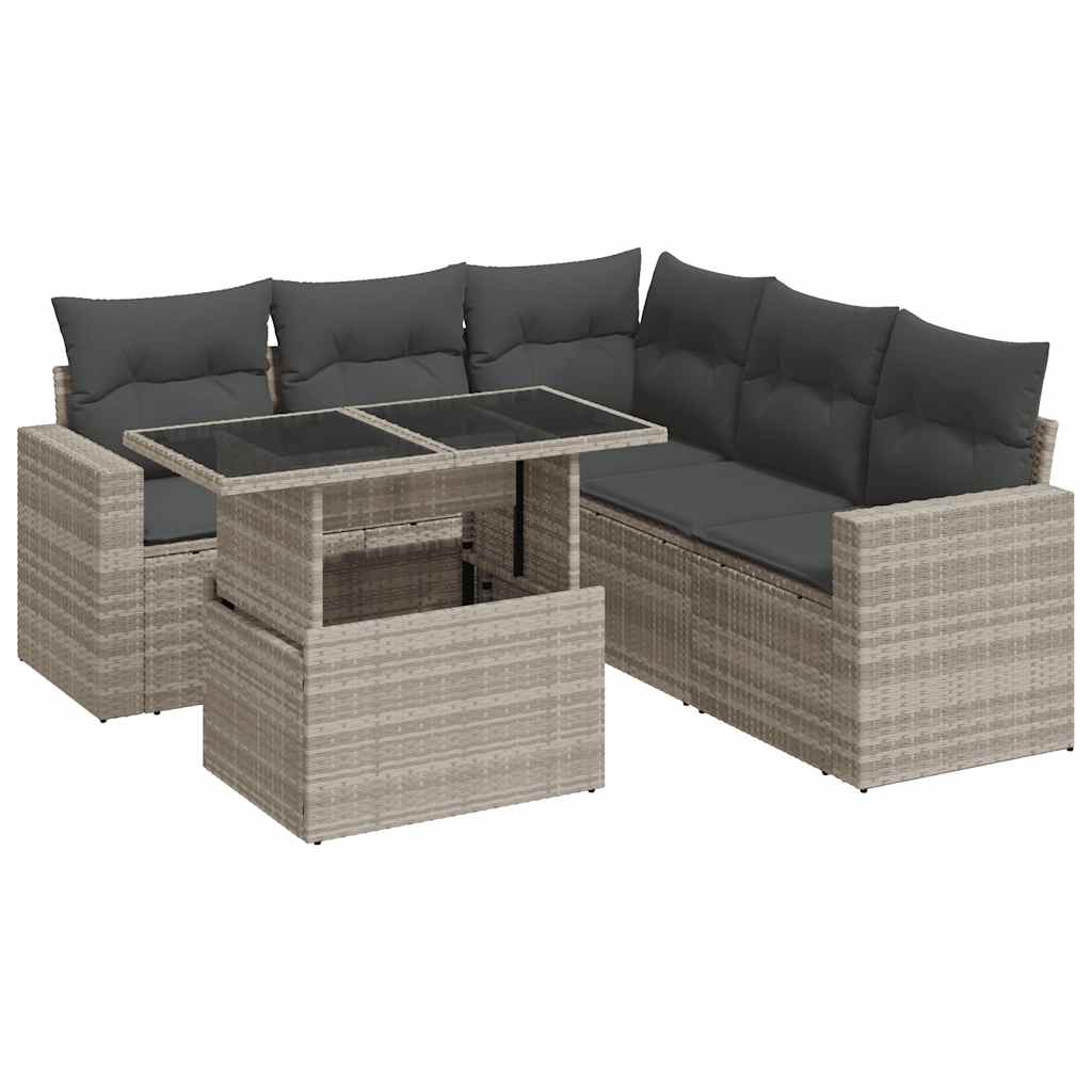 vidaXL Set Divano da Giardino 6pz con Cuscini Grigio Chiaro Polyrattan