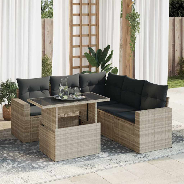 vidaXL Set Divano da Giardino 6pz con Cuscini Grigio Chiaro Polyrattan
