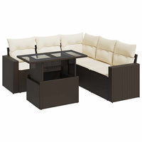 Set Divano da Giardino 6 pz con Cuscini Marrone in Polyrattan