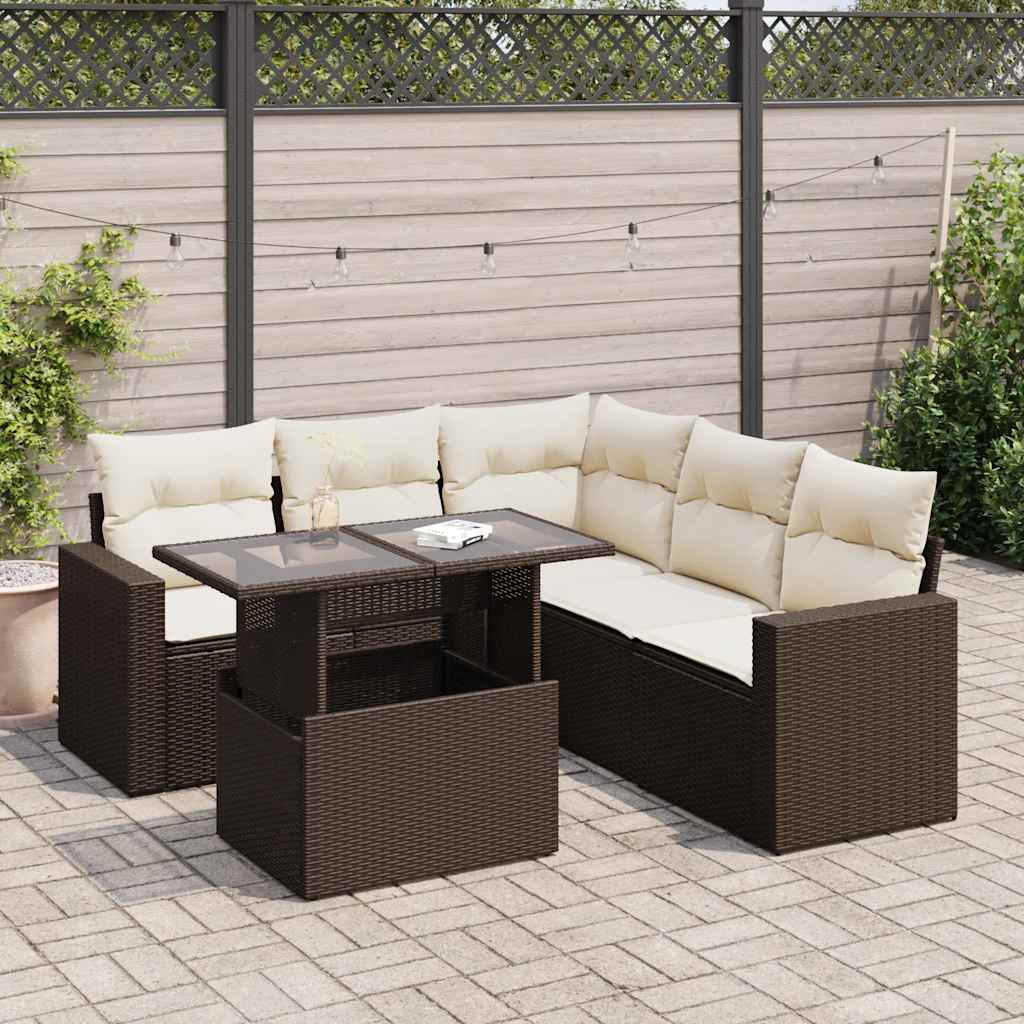 Set Divano da Giardino 6 pz con Cuscini Marrone in Polyrattan