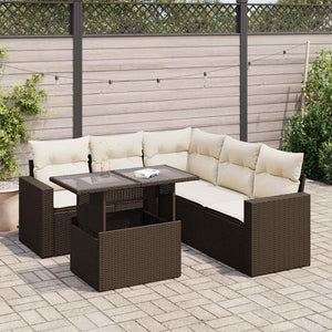 Set Divano da Giardino 6 pz con Cuscini Marrone in Polyrattan