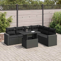 Set Divani da Giardino con Cuscini 7pz Nero Polyrattan