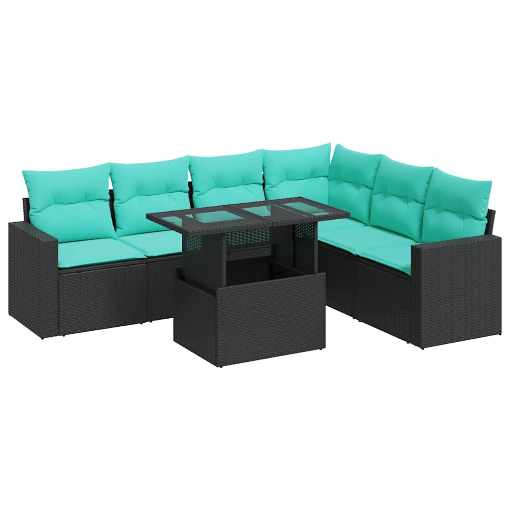 Set Divani Giardino 7 pz con Cuscini Nero Polyrattan Acacia 3326328