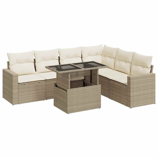 vidaXL Set Divani da Giardino 7 pz con Cuscini Beige in Polyrattan