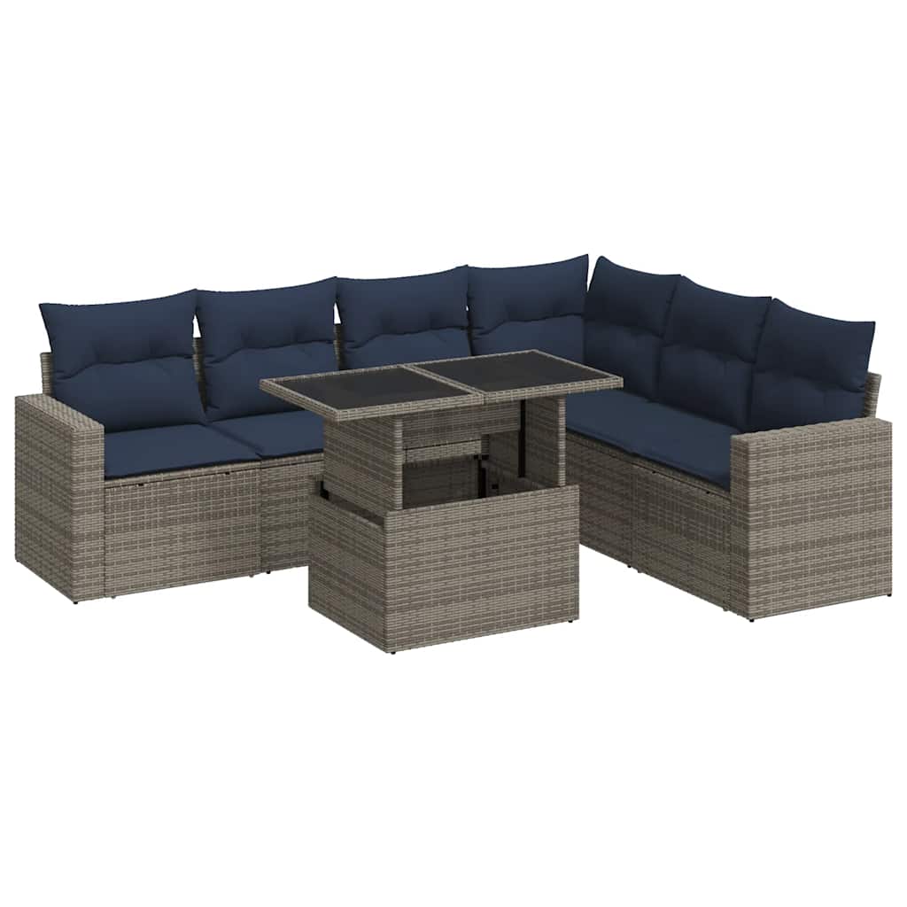 Set Divani da Giardino con Cuscini 7pz Nero Polyrattan Acacia