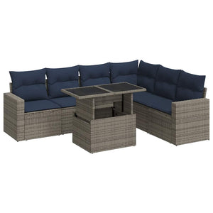 Set Divani da Giardino con Cuscini 7pz Nero Polyrattan Acacia