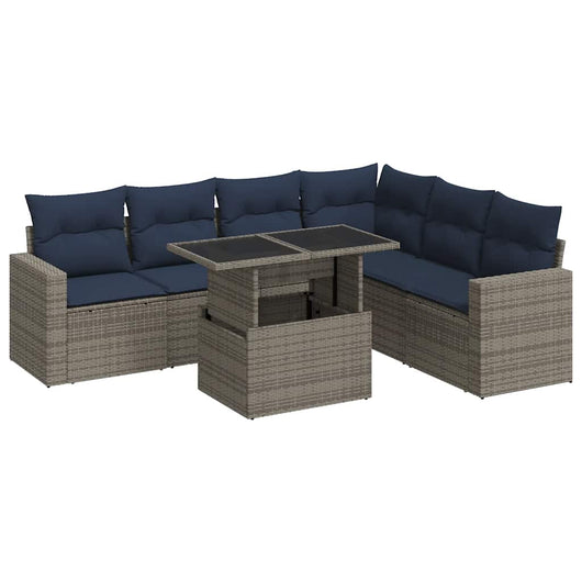 Set Divani da Giardino con Cuscini 7pz Nero Polyrattan Acacia