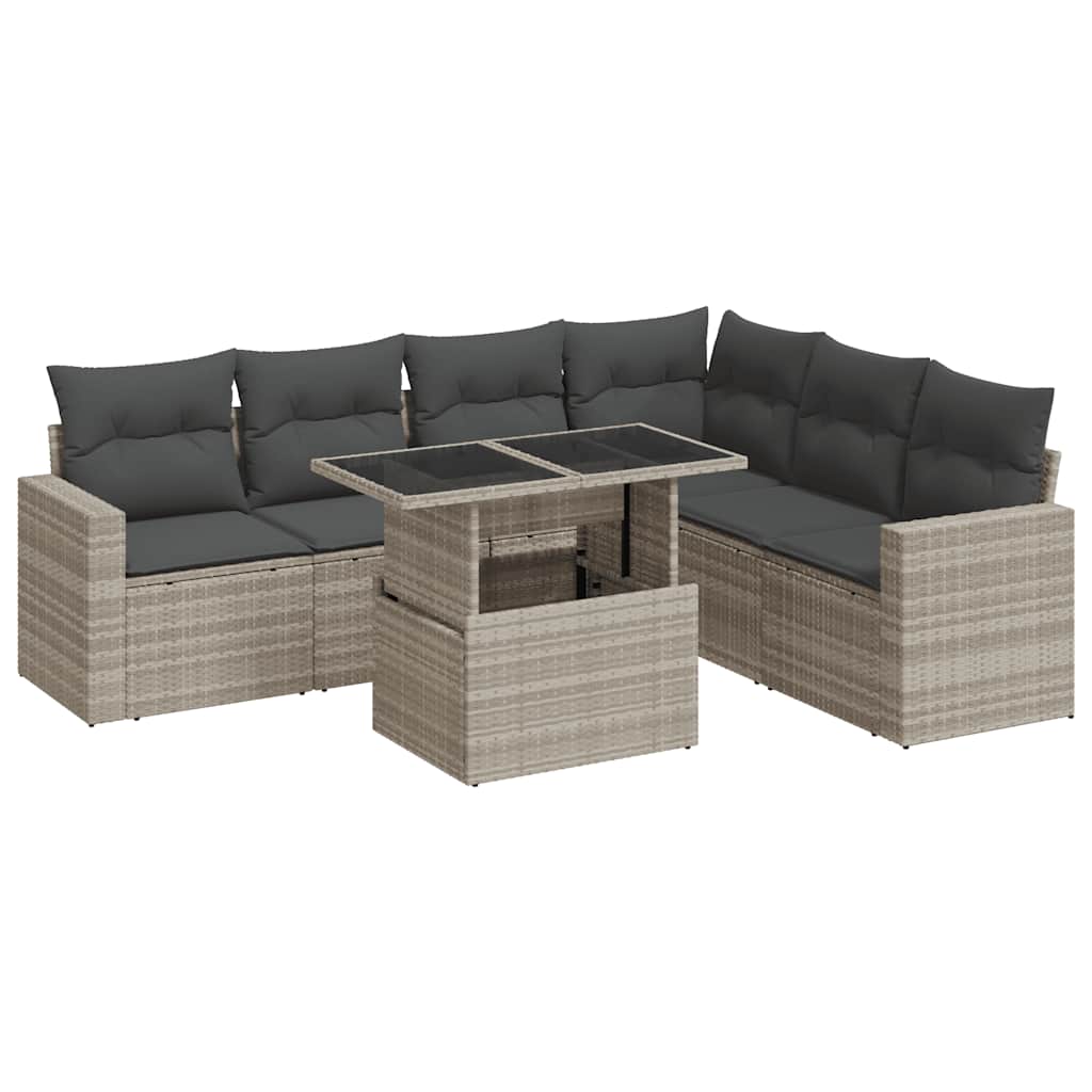 Set Divani da Giardino 7pz con Cuscini Grigio Chiaro Polyrattan
