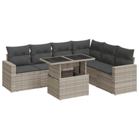 Set Divani da Giardino 7pz con Cuscini Grigio Chiaro Polyrattan