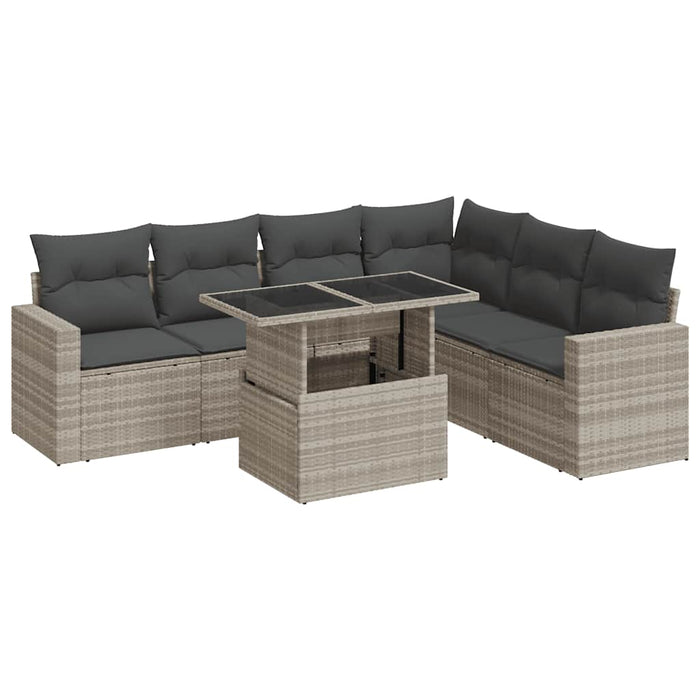 Set Divani da Giardino 7pz con Cuscini Grigio Chiaro Polyrattan