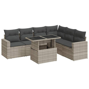 Set Divani da Giardino 7pz con Cuscini Grigio Chiaro Polyrattan 3326333