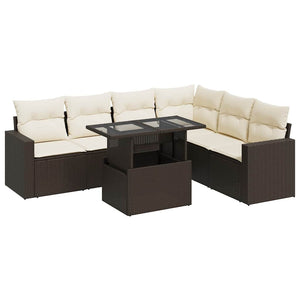 vidaXL Set Divani da Giardino 7 pz con Cuscini Marrone in Polyrattan