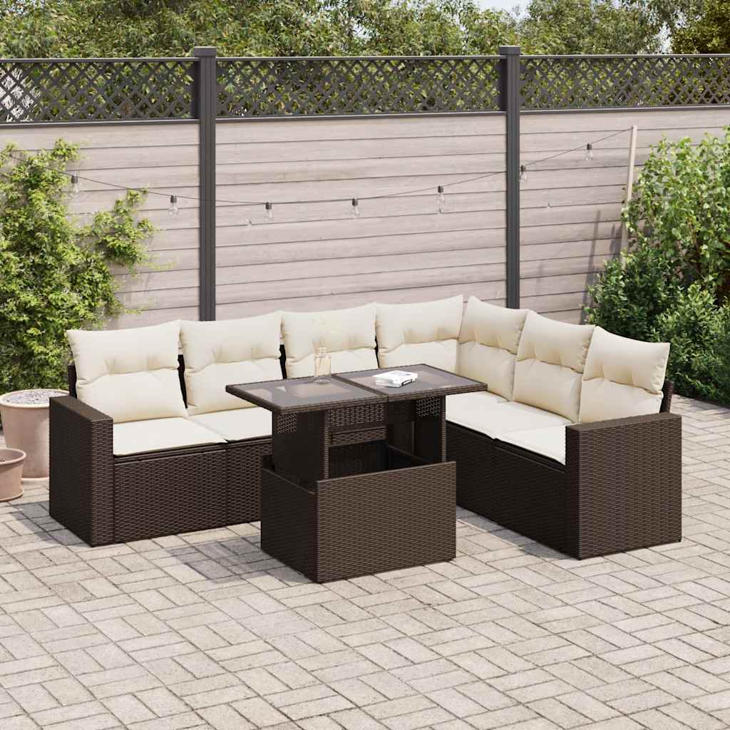 vidaXL Set Divani da Giardino 7 pz con Cuscini Marrone in Polyrattan