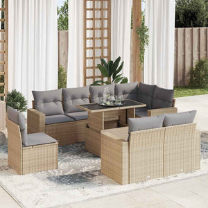 vidaXL Set Divano da Giardino 9 pz con Cuscini Beige in Polyrattan