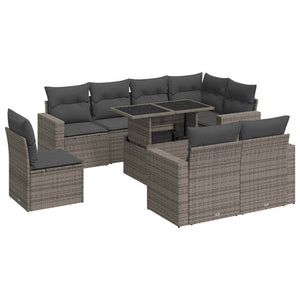 vidaXL Set Divano da Giardino 9 pz con Cuscini Grigio in Polyrattan