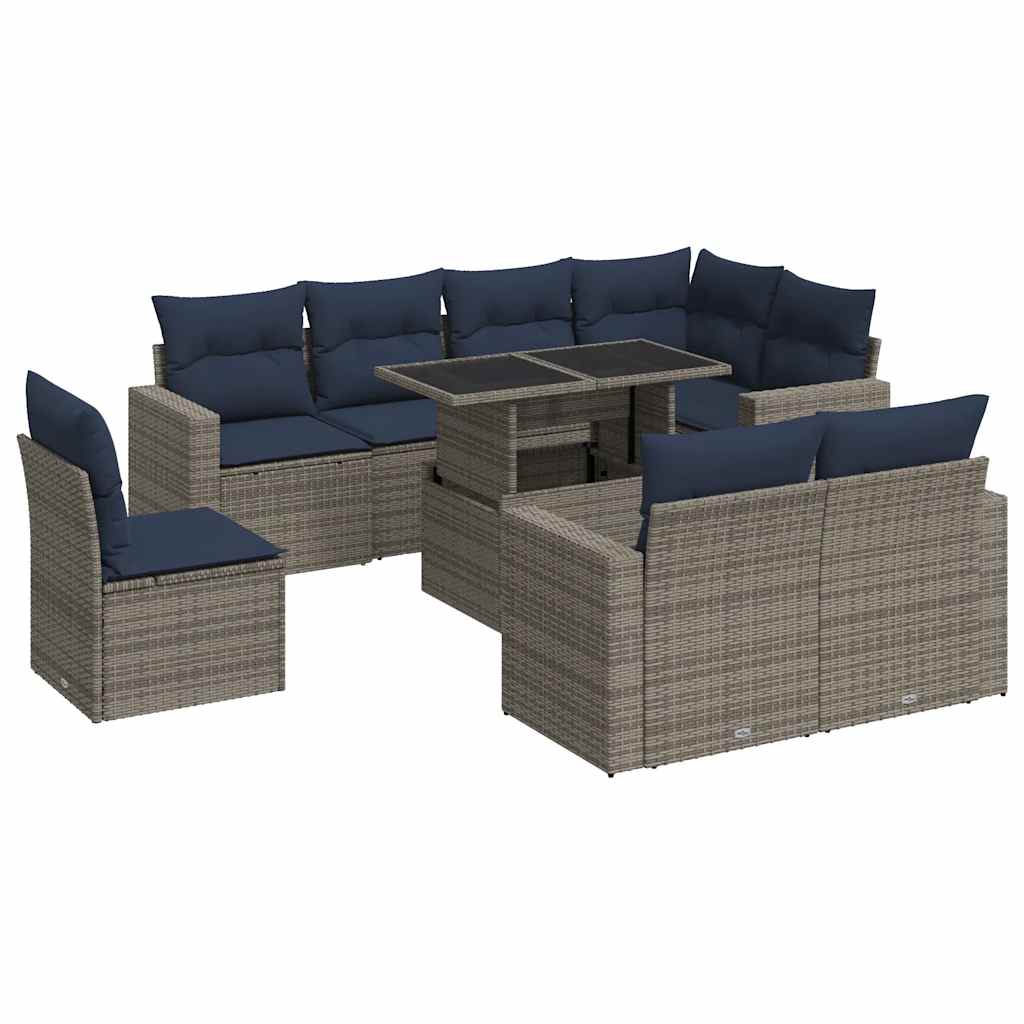 vidaXL Set Divano da Giardino 9pz con Cuscini Grigio Polyrattan Acacia