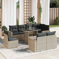 Set Divano da Giardino 9pz con Cuscini Grigio Chiaro Polyrattan 3326343