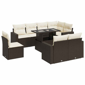 Set Divani da Giardino 9pz con Cuscini Marrone in Polyrattan 3326344