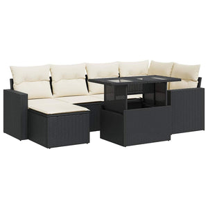 Set Divani da Giardino con Cuscini 7pz Nero Polyrattan