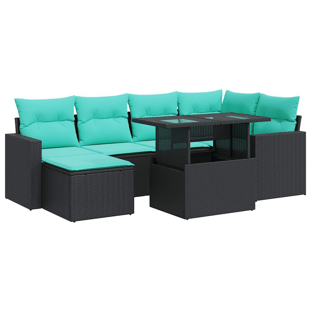 Set Divani da Giardino con Cuscini 7pz Nero Polyrattan Acacia 3326348