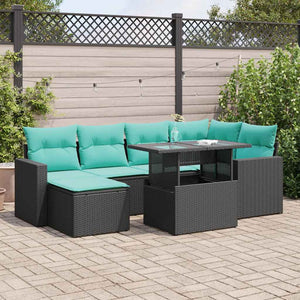 Set Divani da Giardino con Cuscini 7pz Nero Polyrattan Acacia 3326348