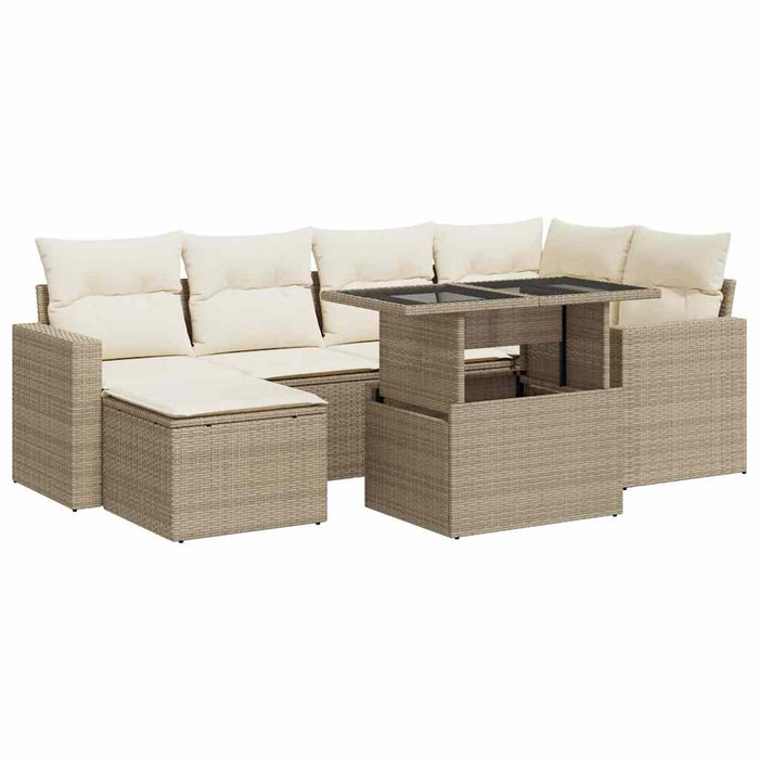 Set Divani da Giardino 7 pz con Cuscini Beige in Polyrattan 3326349